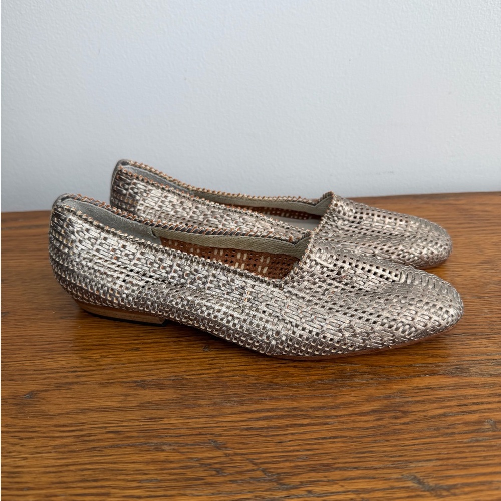Sesto Meucci Size 7 • Dixon Metallic Lattice Leather Woven Oxford Flats.